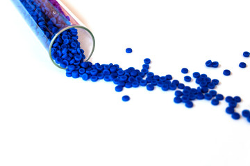 Close-up of plastic polymer granules, polymer plastic, polymer pallet, Plastic ball.