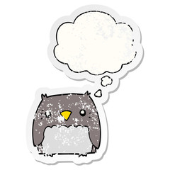 cute cartoon owl and thought bubble as a distressed worn sticker