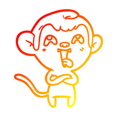 warm gradient line drawing crazy cartoon monkey