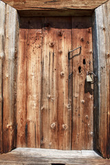 wooden door in the old house, locked