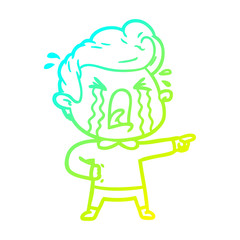 cold gradient line drawing cartoon crying man