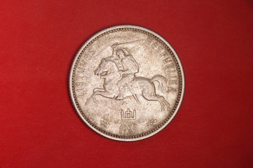 1925 year Lithuanian 5 Litas silver coin isolated