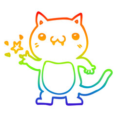 rainbow gradient line drawing cartoon cat scratching