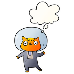 cartoon space cat and thought bubble in smooth gradient style