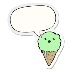 cartoon ice cream and speech bubble sticker