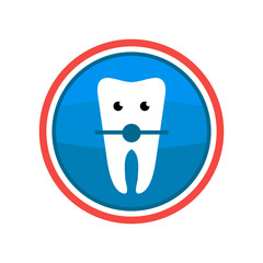 Healthy Human Tooth Logo on Blue Background. Dental Care Concept for Dentistry Clinic or Dentist Medical Center