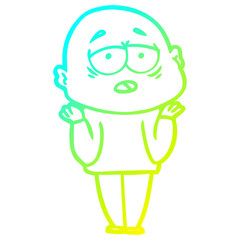 cold gradient line drawing cartoon tired bald man