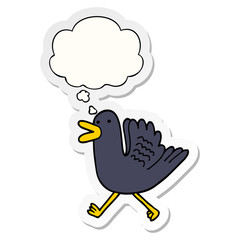cartoon duck running and thought bubble as a printed sticker