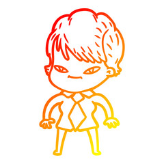 warm gradient line drawing cartoon happy woman