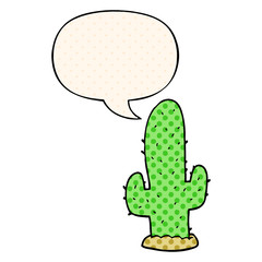 cartoon cactus and speech bubble in comic book style