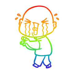 rainbow gradient line drawing cartoon crying bald man