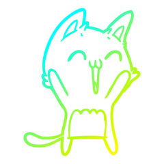 cold gradient line drawing happy cartoon cat meowing