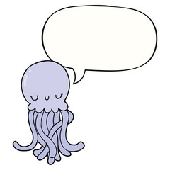 cute cartoon jellyfish and speech bubble