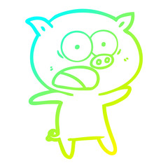 cold gradient line drawing cartoon pig shouting