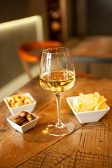 White wine aperitivo chips olives 
