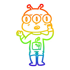 rainbow gradient line drawing cartoon three eyed alien
