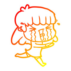 warm gradient line drawing cartoon woman in tears