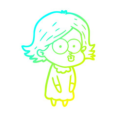 Fototapeta premium cold gradient line drawing cartoon girl pouting