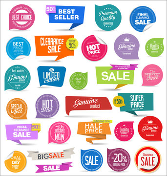 Collection of colorful modern badges and labels