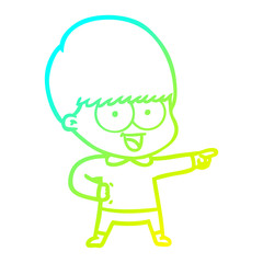 cold gradient line drawing happy cartoon boy pointing