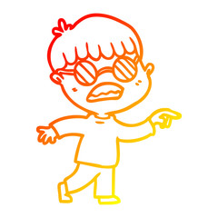 warm gradient line drawing cartoon boy wearing spectacles