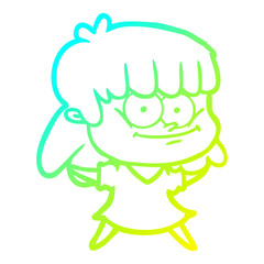 cold gradient line drawing cartoon girl smiling