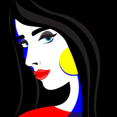 Beautiful and bright girl in the style of pop art head thrown back. Illustration in retro pop art style