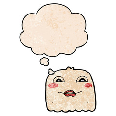 cartoon ghost and thought bubble in grunge texture pattern style