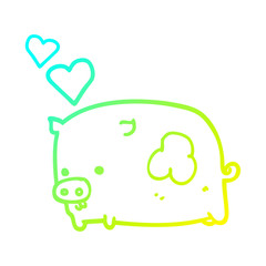 cold gradient line drawing cartoon pig in love