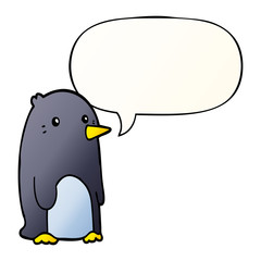 cartoon penguin and speech bubble in smooth gradient style