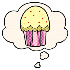 cartoon cupcake and thought bubble in comic book style