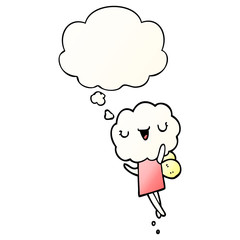 cute cartoon cloud head creature and thought bubble in smooth gradient style