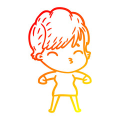 warm gradient line drawing cartoon woman thinking