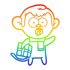 rainbow gradient line drawing cartoon shocked monkey