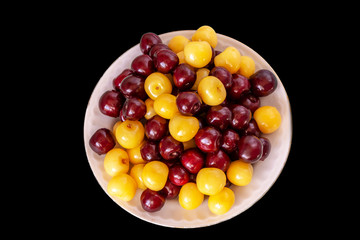 Fresh cherry background. Macro detail, isolated cherryes. Food background