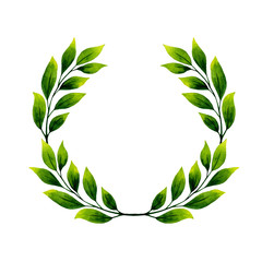 Watercolor illustration of a vintage wreath of branches. Isolated illustration