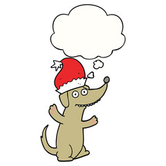 cute christmas cartoon dog and thought bubble