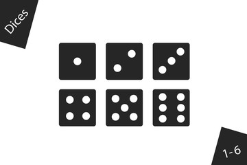 Dices Set 1 To 6 - Vector Illustration - Isolated On White Background