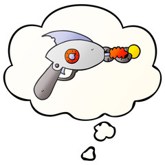 cartoon ray gun and thought bubble in smooth gradient style