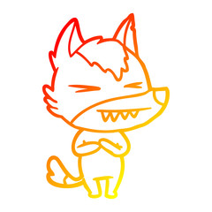 warm gradient line drawing angry wolf cartoon
