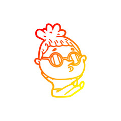 warm gradient line drawing cartoon woman wearing sunglasses