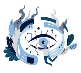 Artificial intelligence digital or cyber technology eye and open web pages