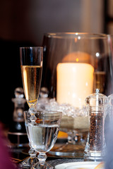 glass of champaign on festive table