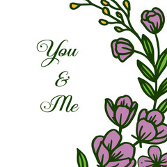 Vector illustration decorative of card you and me for ornate of purple wreath frames