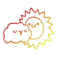 warm gradient line drawing cartoon sun and cloud