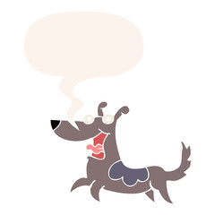happy dog cartoon and speech bubble in retro style