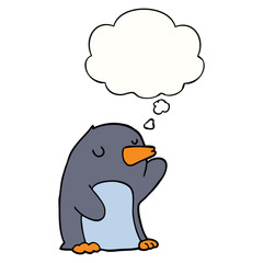 cartoon penguin and thought bubble