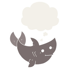 cartoon shark and thought bubble in retro style