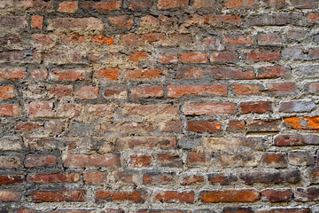 Old texture of red bricks. Decorative stone. Realistic wide Red brick wall background. Template design and web banners