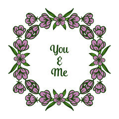 Vector illustration various abstract purple wreath frame with decor of card you and me